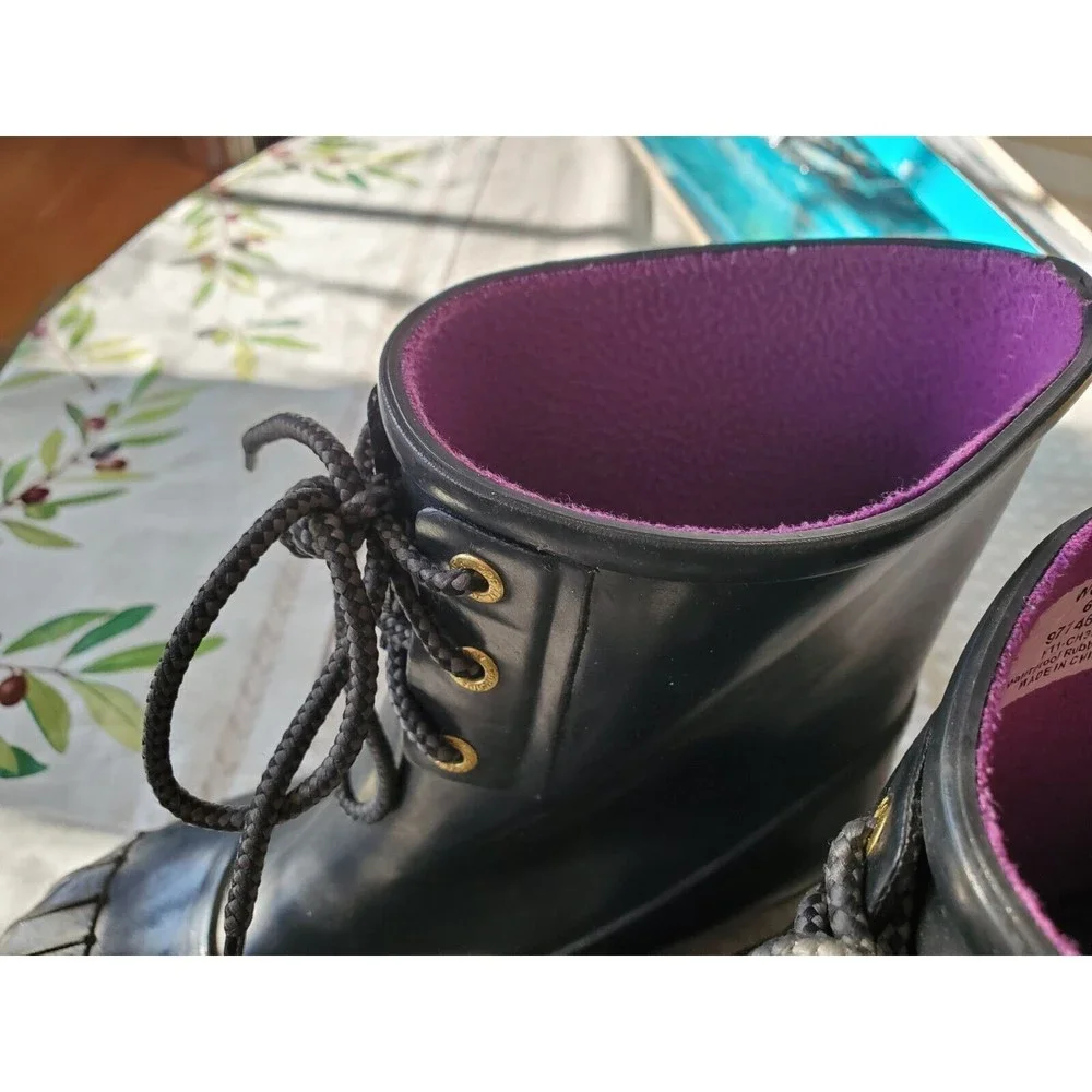Sperry Rubber Rain Boots Navy with Fuschia Womens Sz 6 preowned Pull On Shoes
